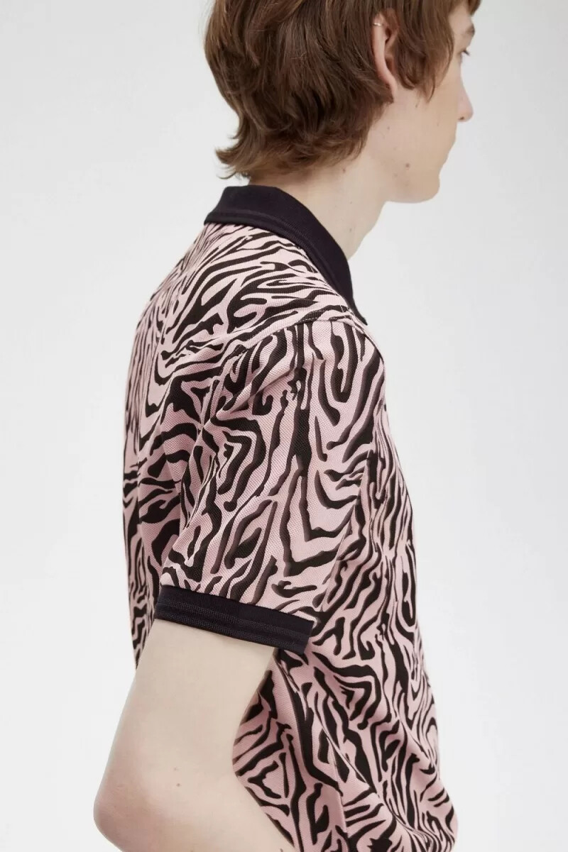 camicia da uomo fred perry con stampa zebrata rosa antico