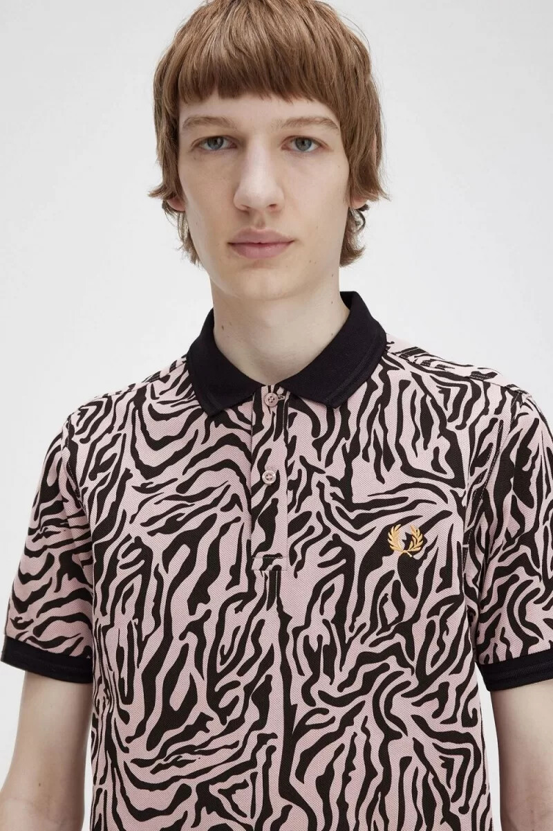 camicia da uomo fred perry con stampa zebrata rosa antico
