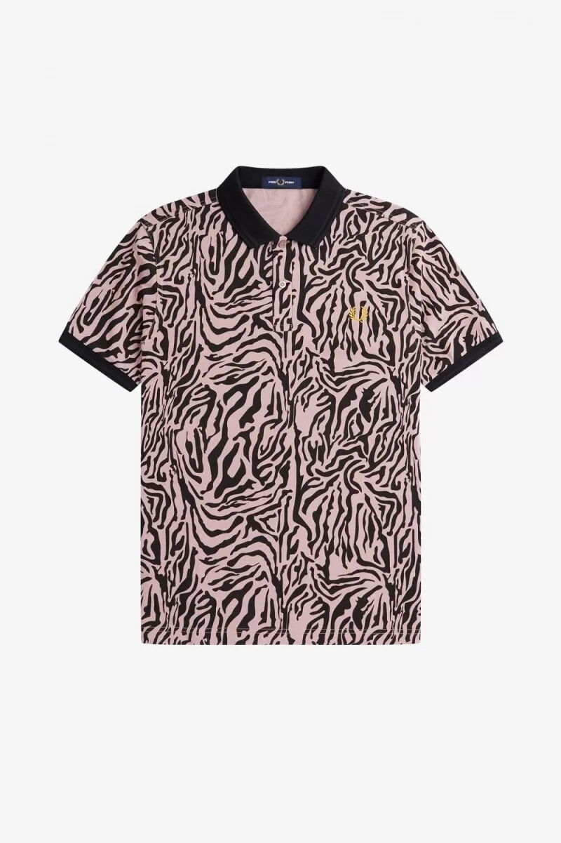 camicia da uomo fred perry con stampa zebrata rosa antico
