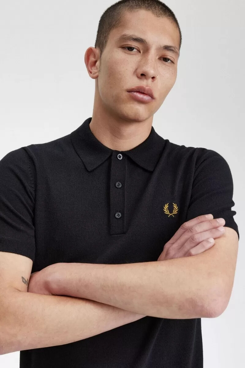 camicia da uomo in maglia classica fred perry blu navy