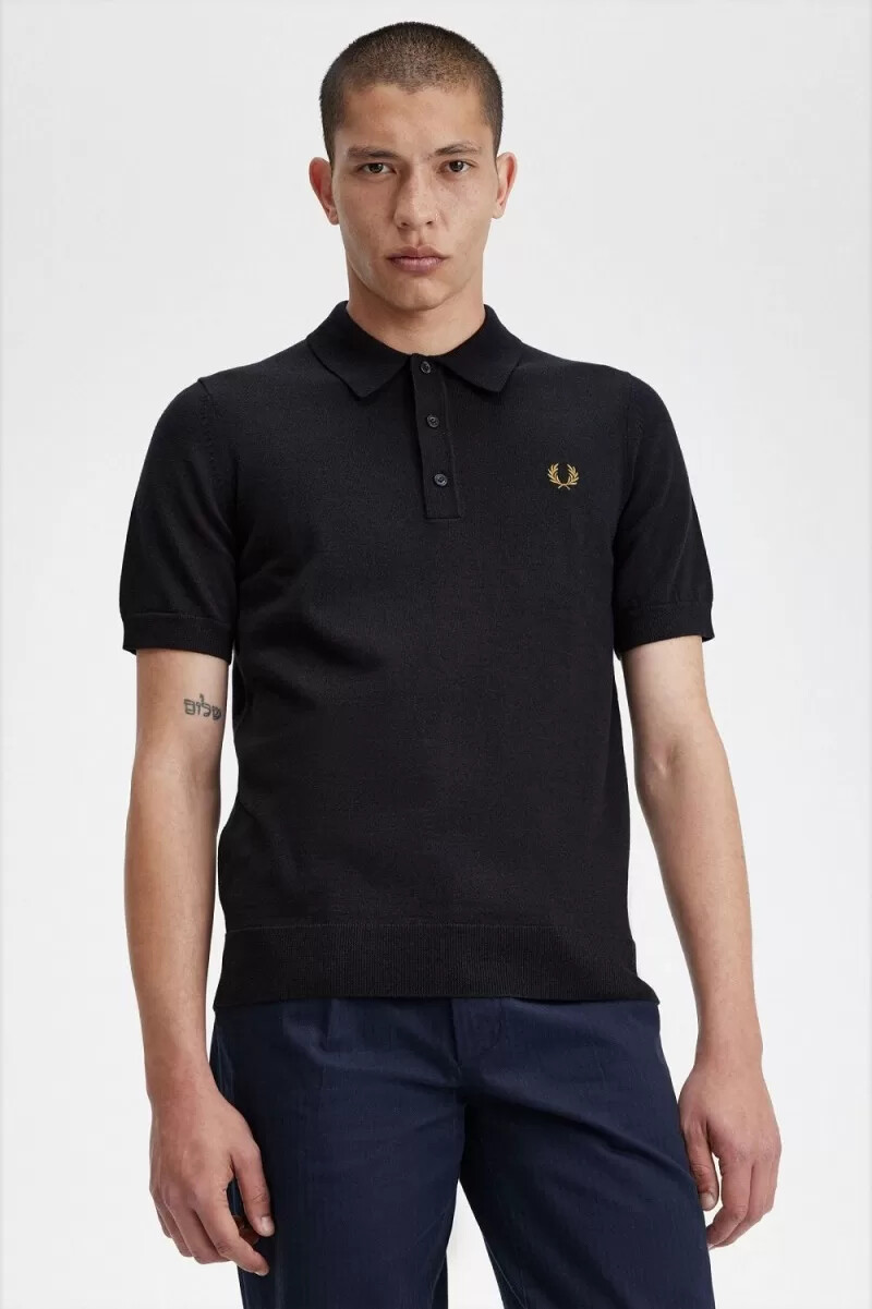 camicia da uomo in maglia classica fred perry blu navy