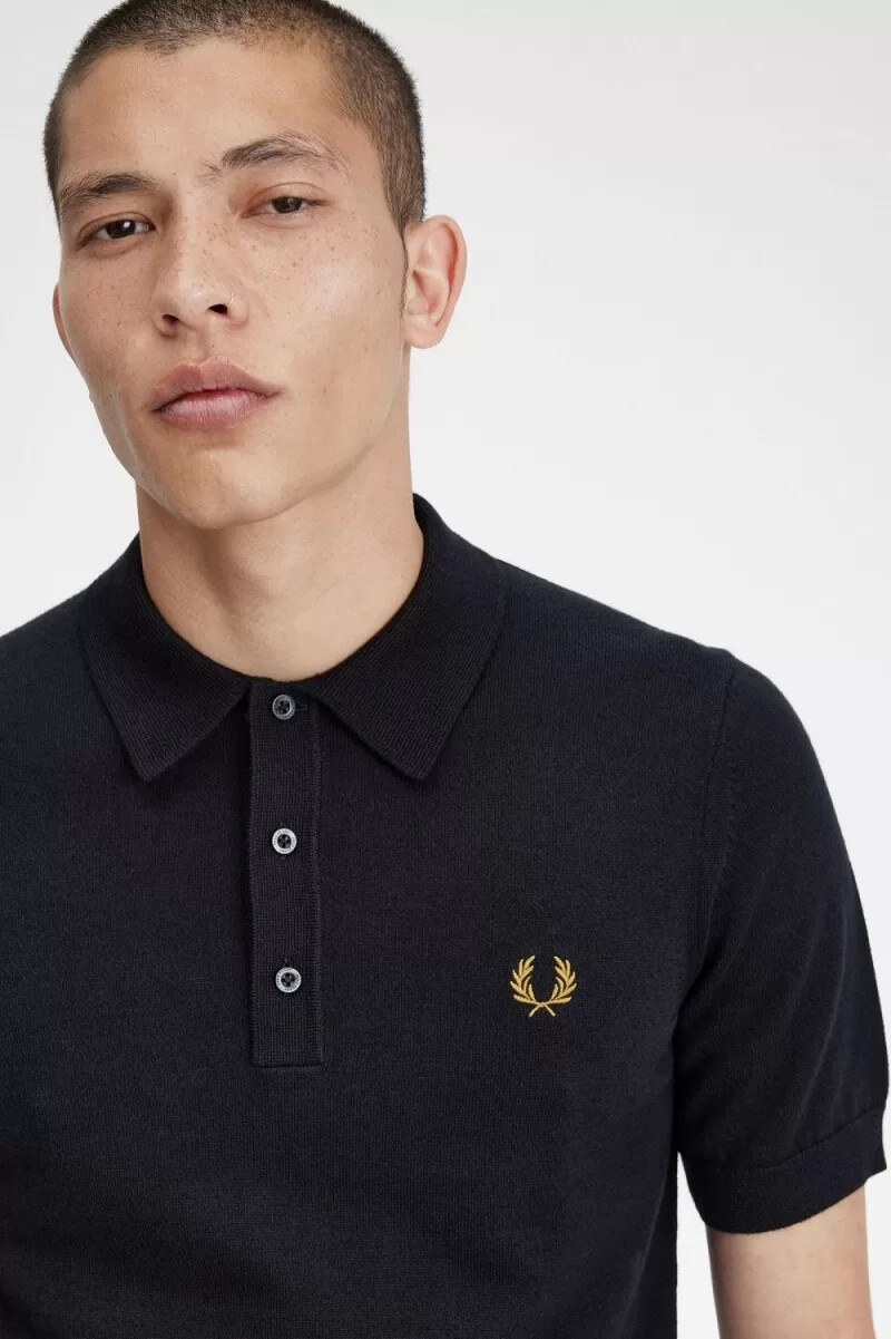 camicia da uomo in maglia classica fred perry blu navy