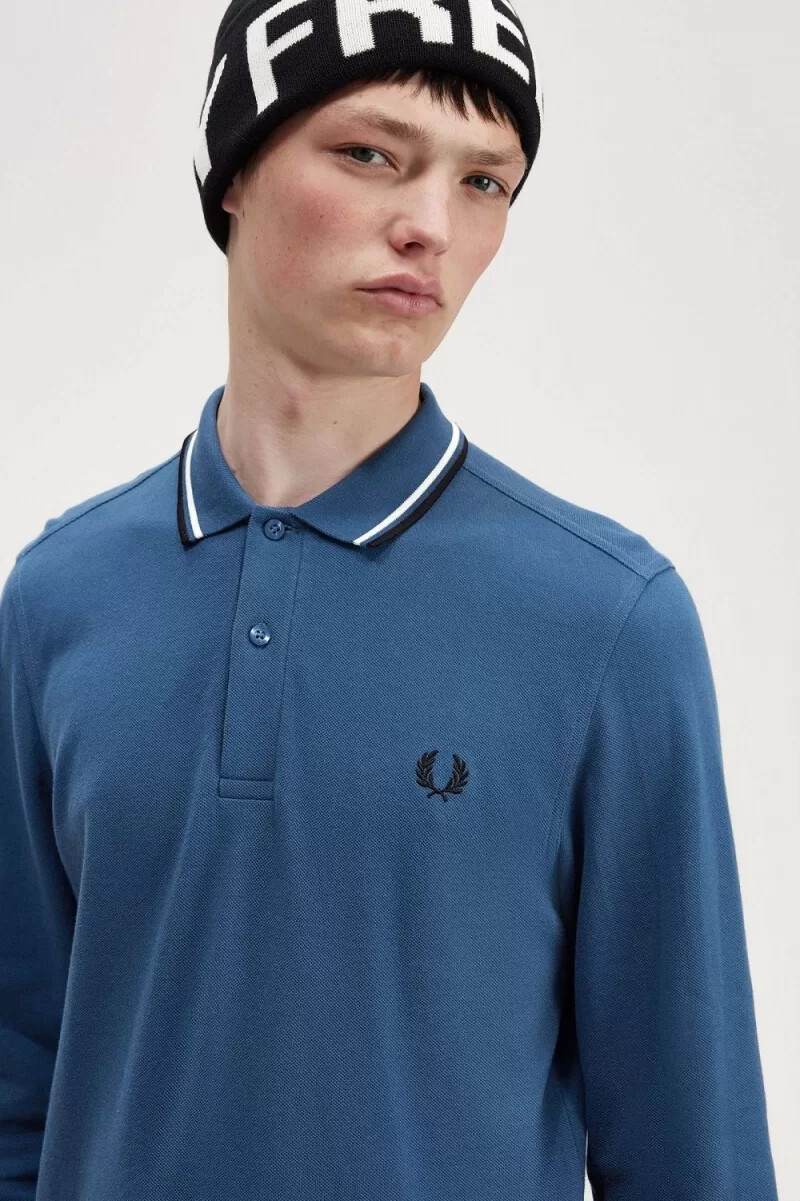 fred perry m3636 camicia da uomo blu notte bianco neve nero