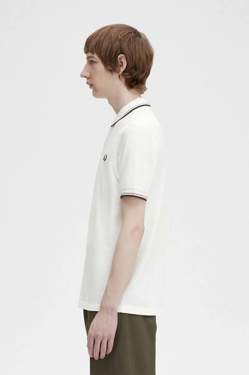 fred perry m3600 camicia da uomo bianco neve rosa intenso tabacco bruciato