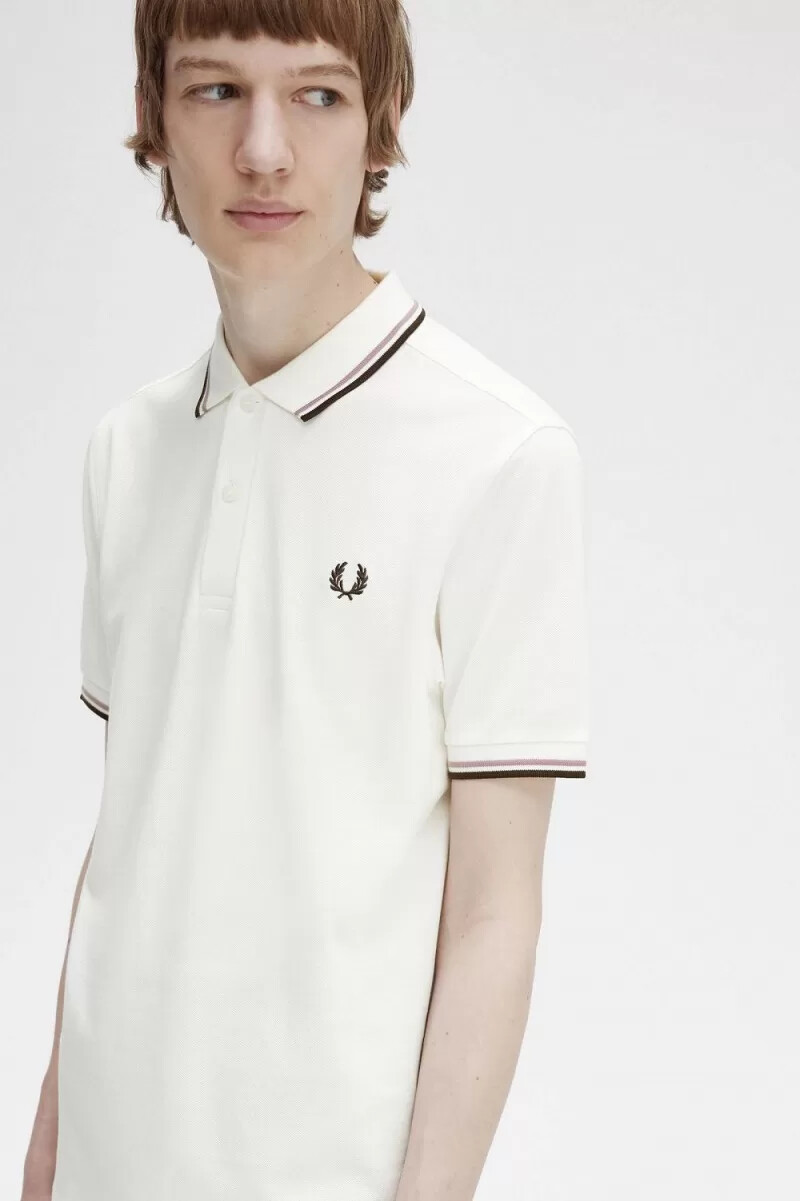 fred perry m3600 camicia da uomo bianco neve rosa intenso tabacco bruciato
