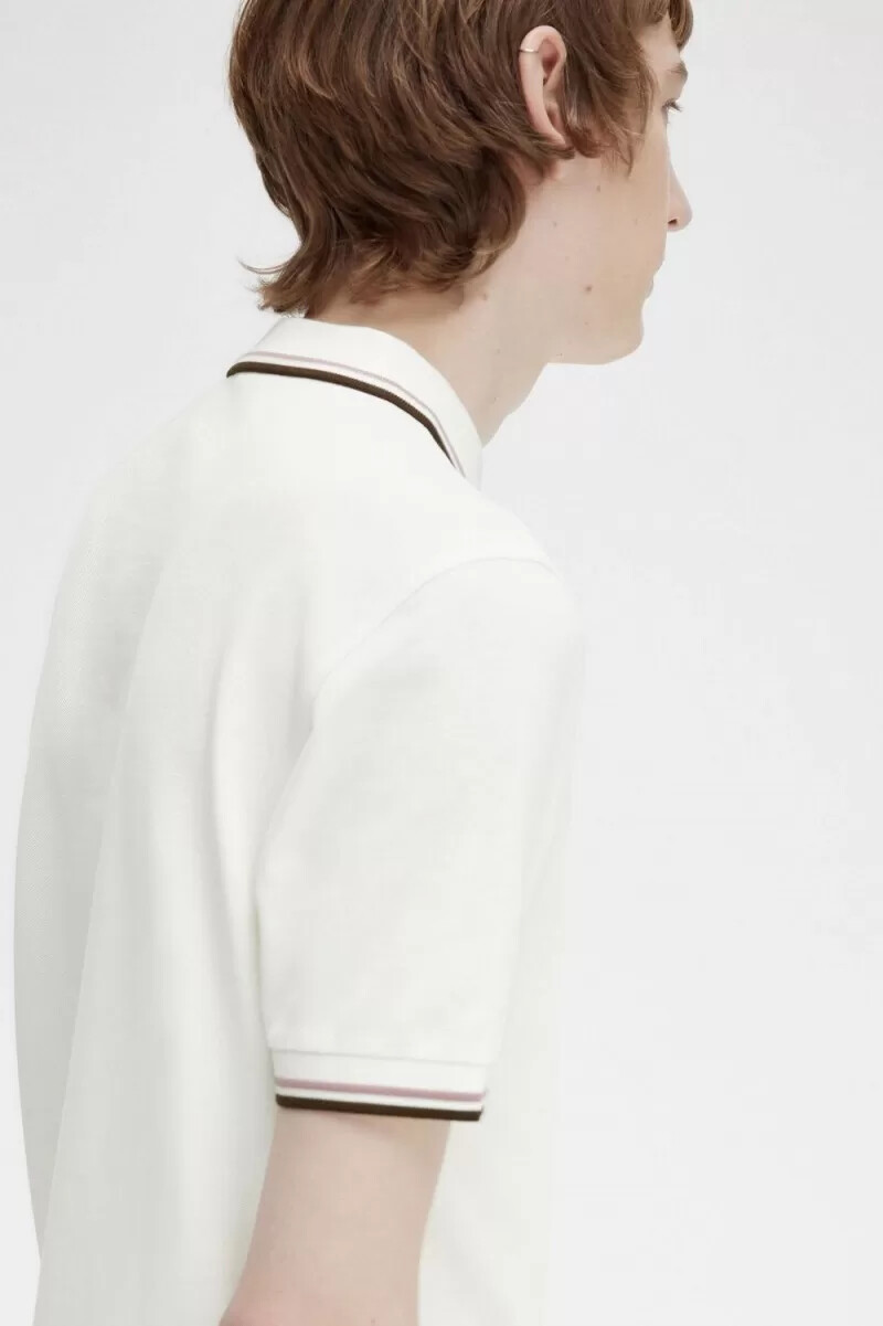 fred perry m3600 camicia da uomo bianco neve rosa intenso tabacco bruciato