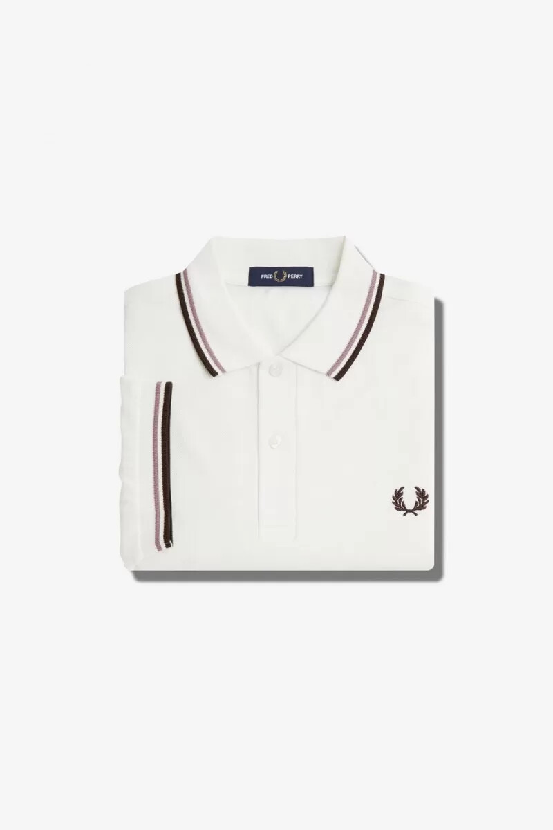 fred perry m3600 camicia da uomo bianco neve rosa intenso tabacco bruciato