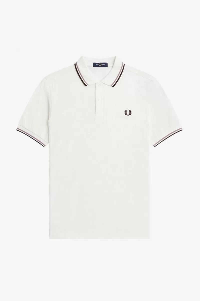 fred perry m3600 camicia da uomo bianco neve rosa intenso tabacco bruciato