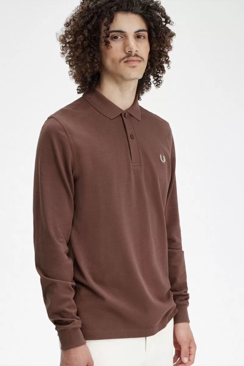 fred perry m6006 camicia da uomo rosso scuro grigio caldo