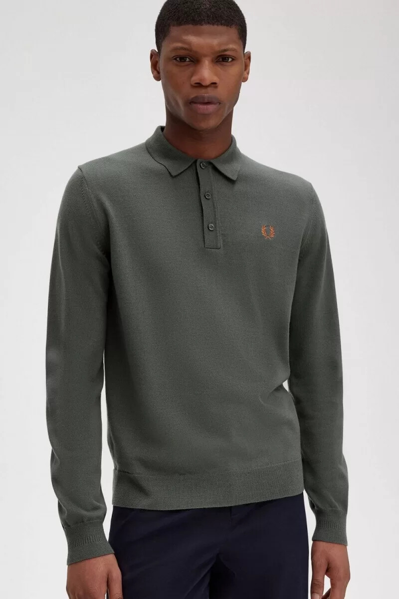 camicia da uomo in maglia classica fred perry colore verde campo