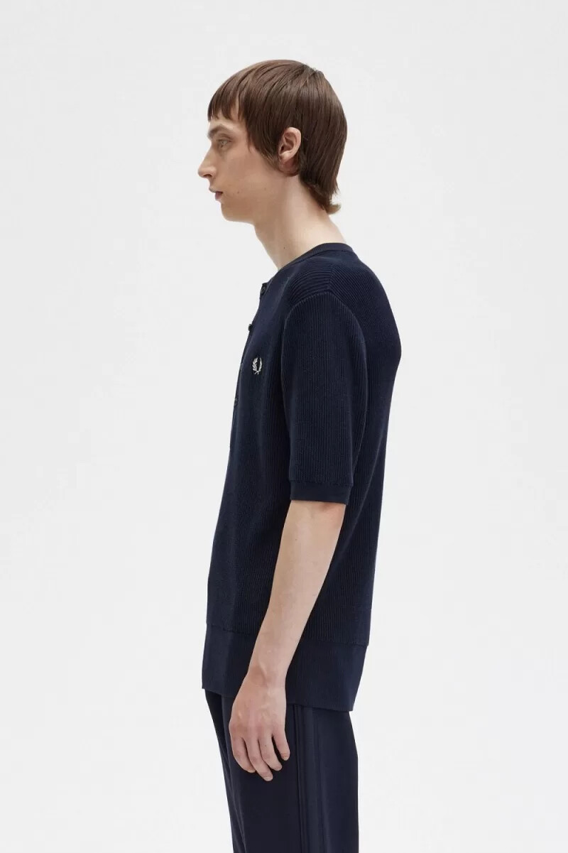 camicia da uomo in maglia a coste fred perry blu navy