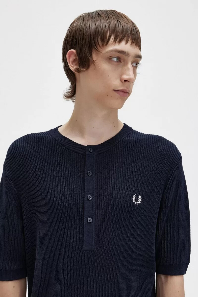 camicia da uomo in maglia a coste fred perry blu navy