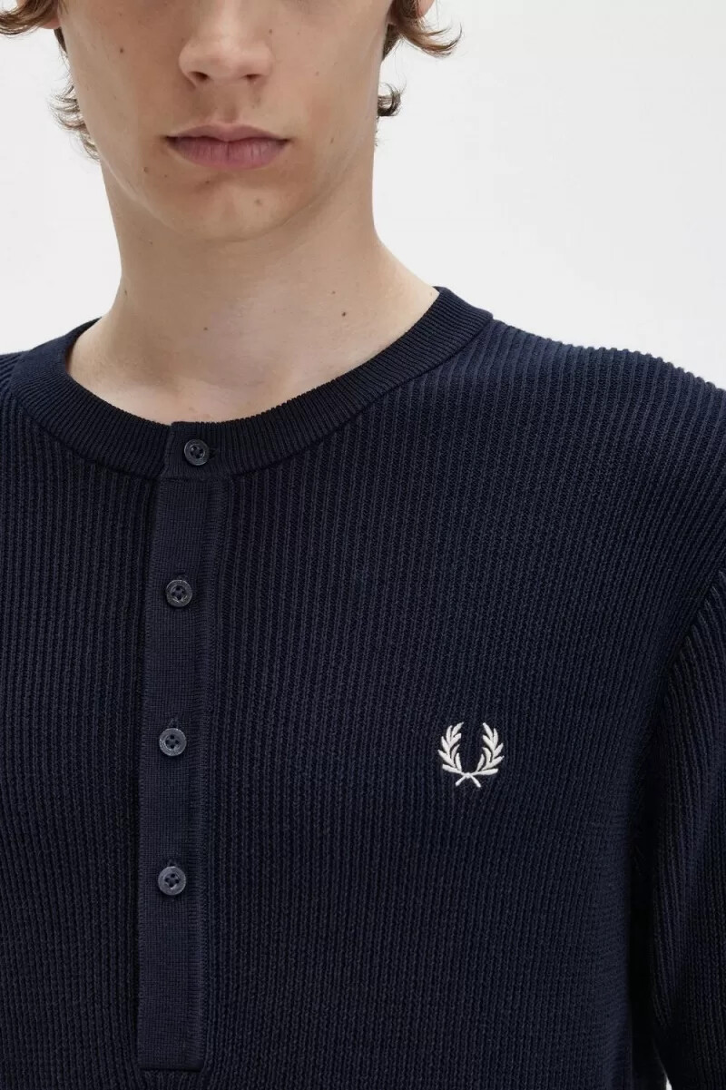 camicia da uomo in maglia a coste fred perry blu navy