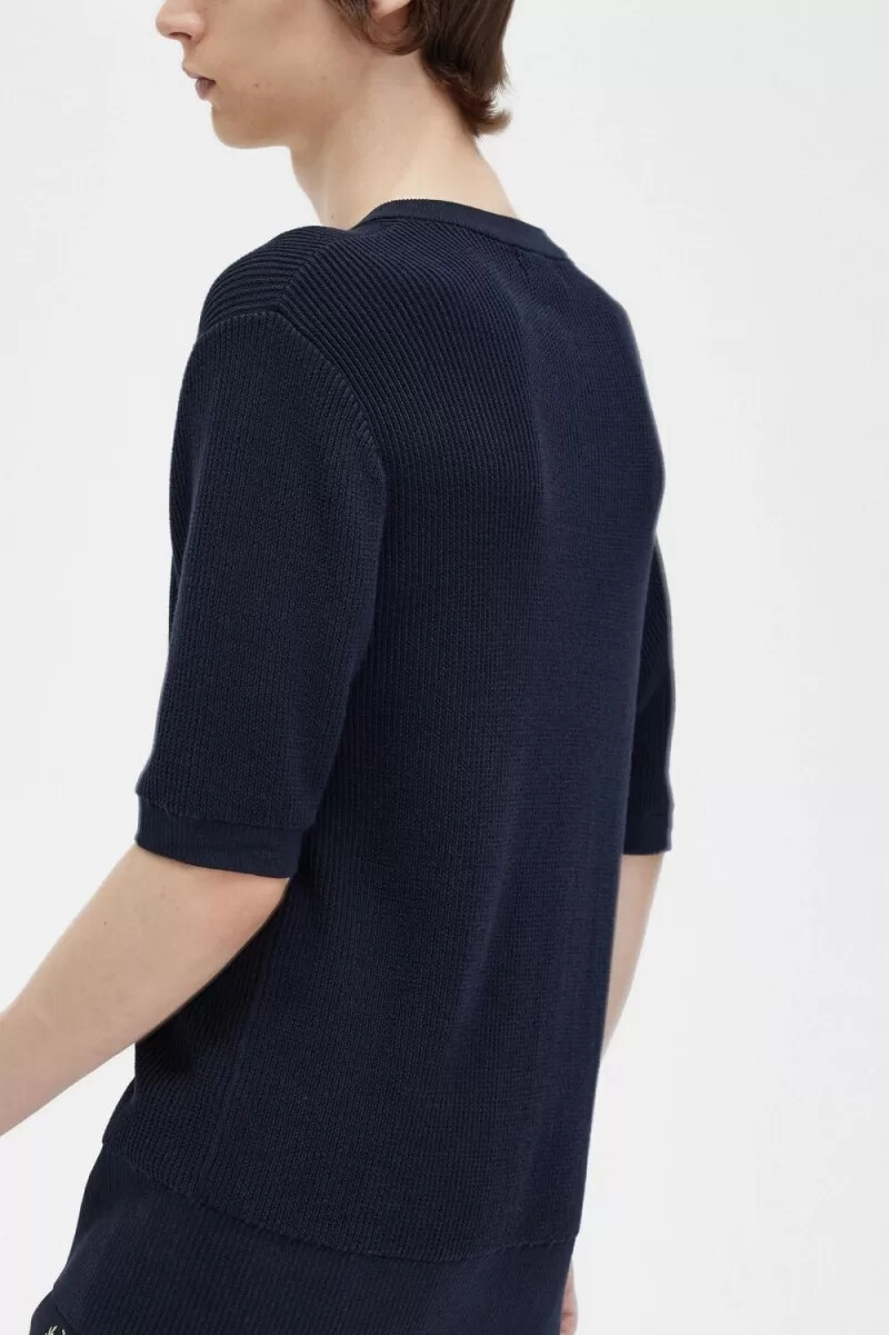 camicia da uomo in maglia a coste fred perry blu navy
