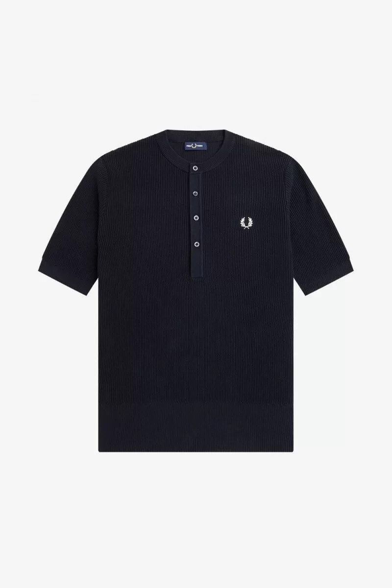camicia da uomo in maglia a coste fred perry blu navy