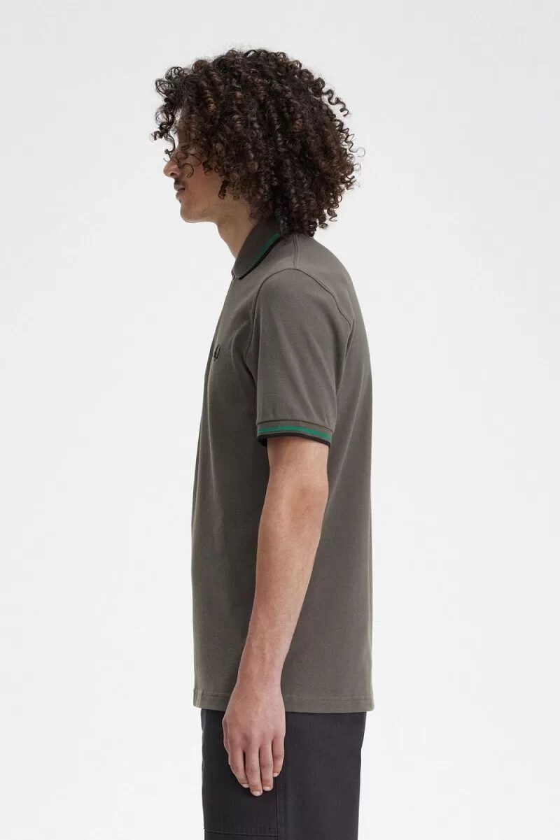 fred perry m12 camicia da uomo verde campo verde nero