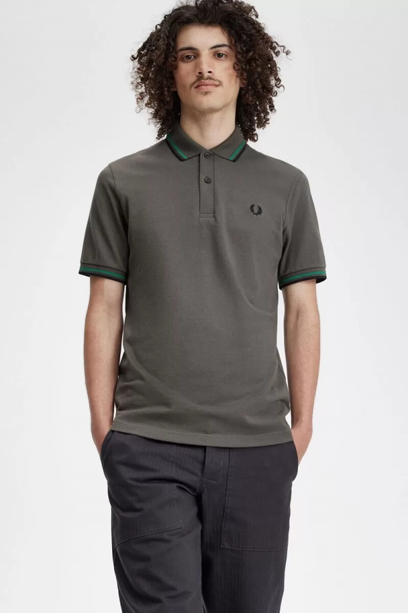fred perry m12 camicia da uomo verde campo verde nero