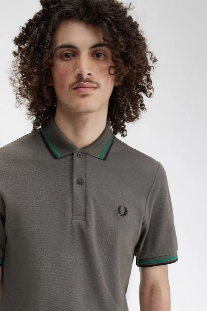 fred perry m12 camicia da uomo verde campo verde nero