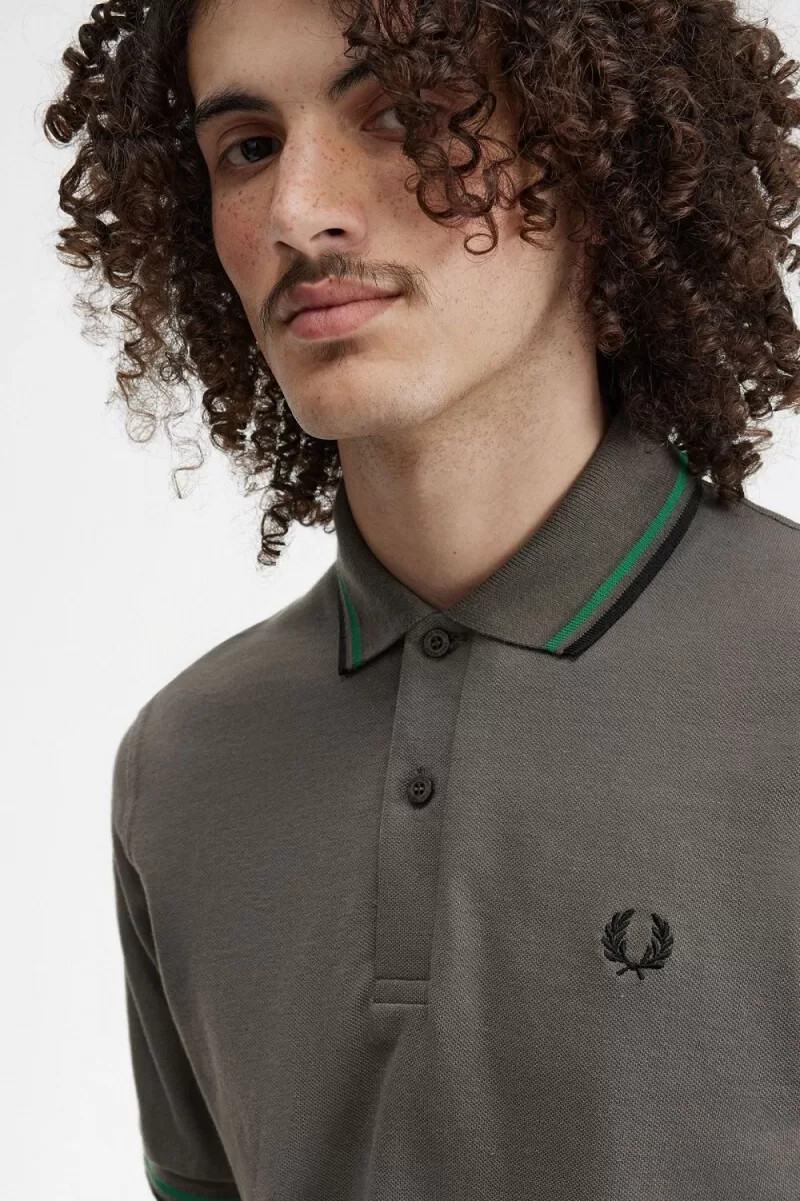 fred perry m12 camicia da uomo verde campo verde nero