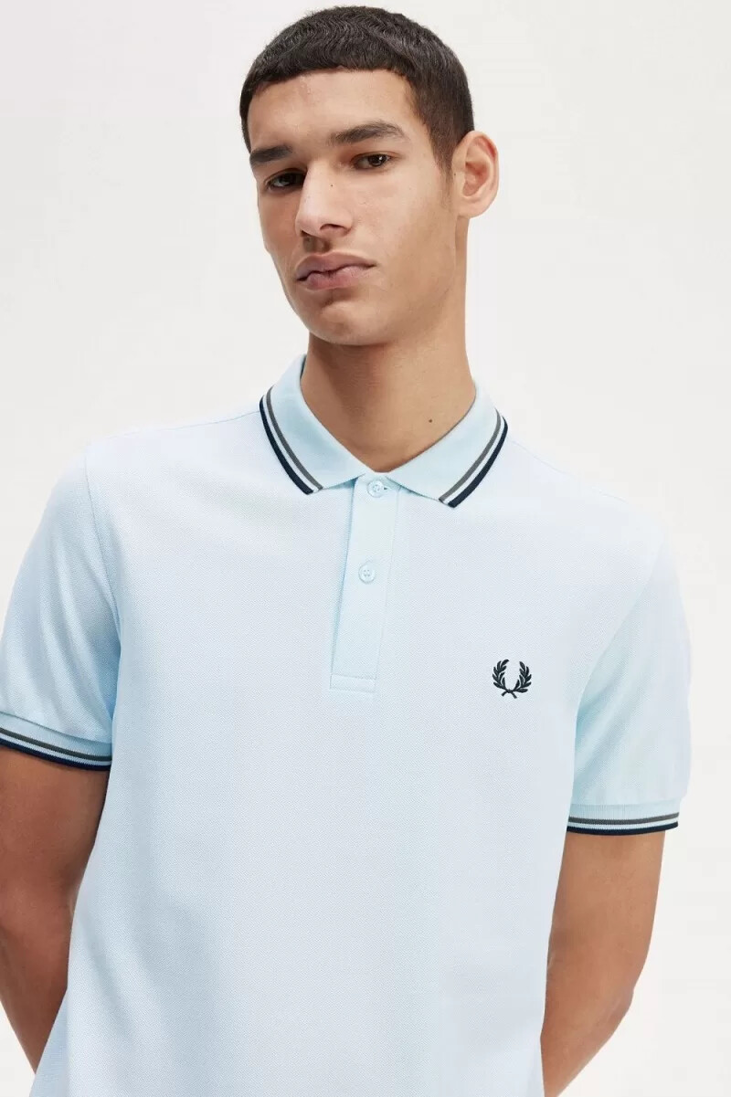 fred perry m3600 camicia da uomo verde acqua chiaro e nero