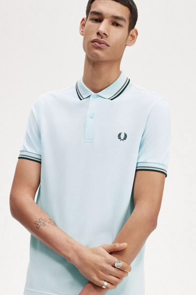 fred perry m3600 camicia da uomo verde acqua chiaro e nero