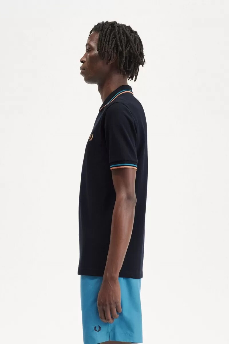 fred perry m3600 camicia da uomo blu navy cyber blue light rust