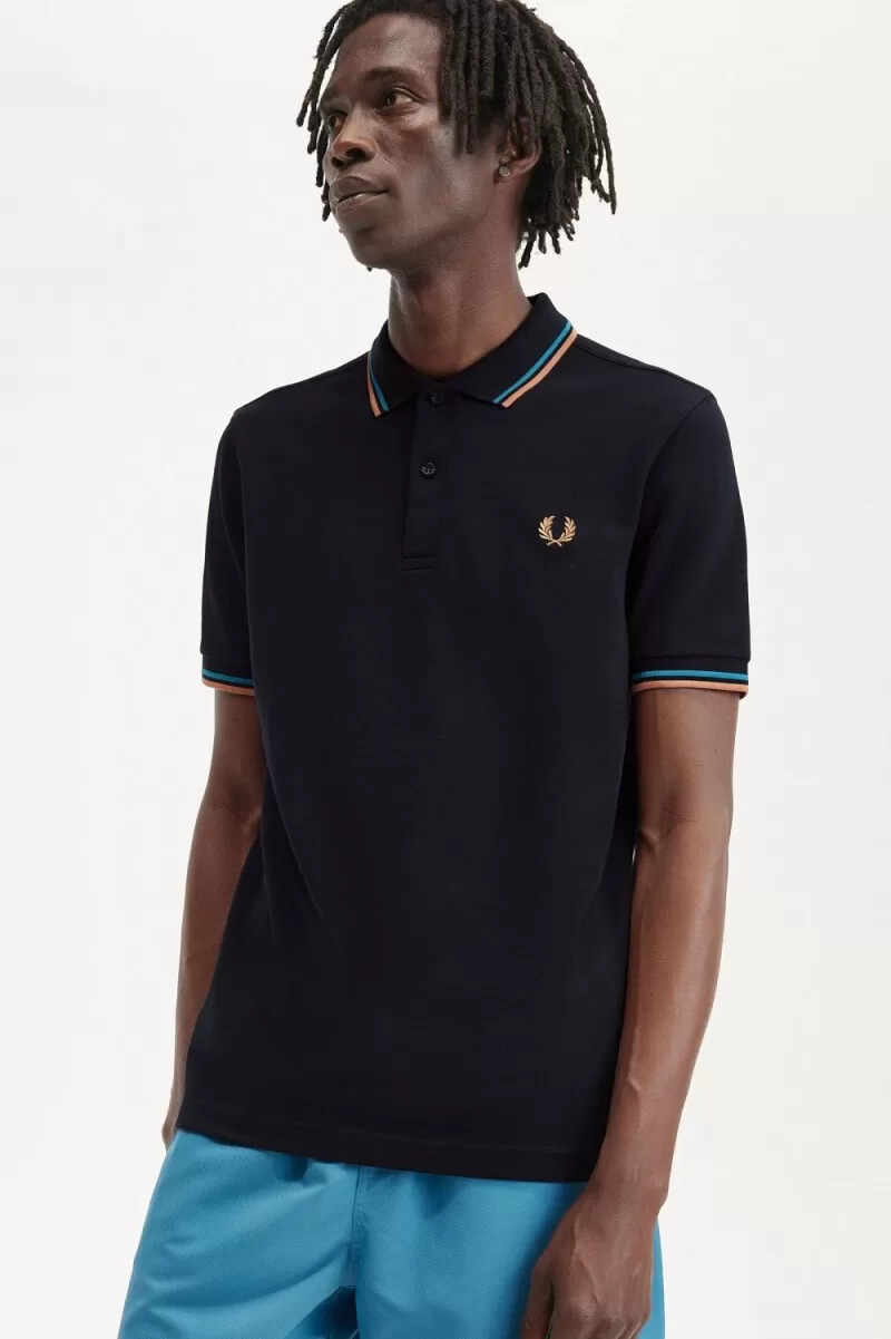fred perry m3600 camicia da uomo blu navy cyber blue light rust