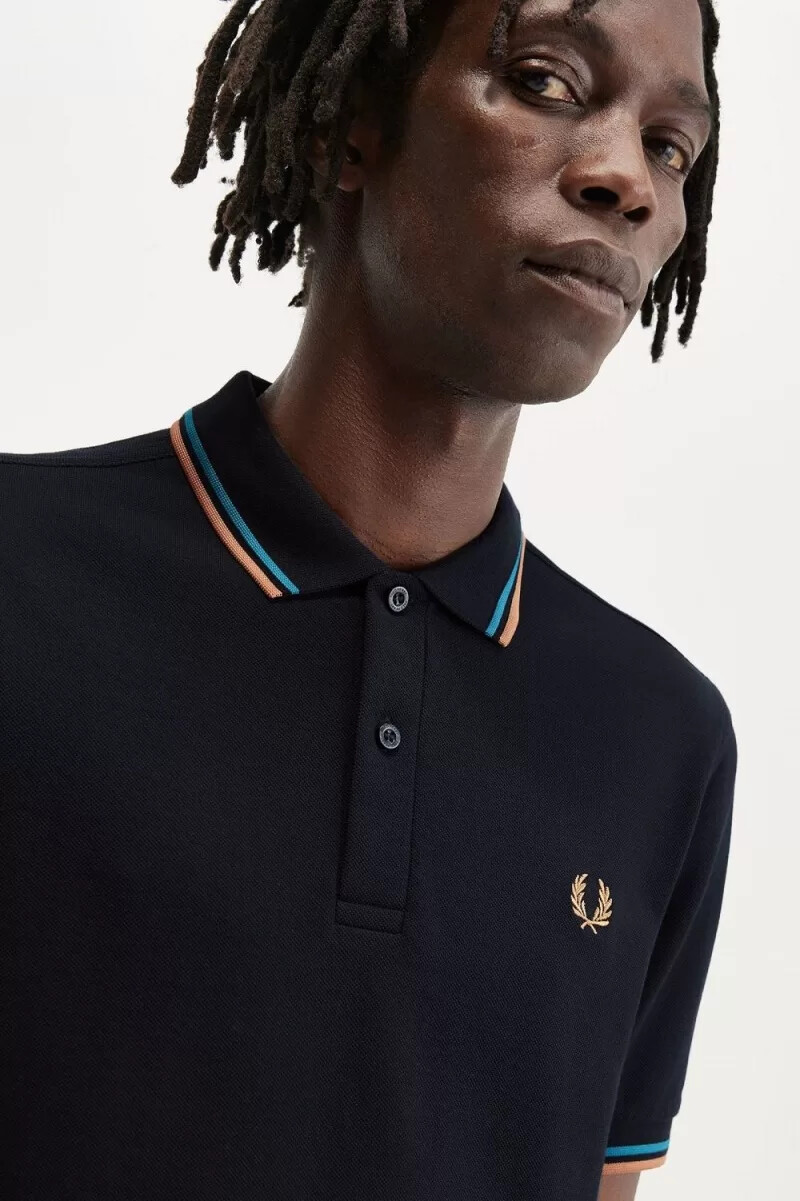fred perry m3600 camicia da uomo blu navy cyber blue light rust