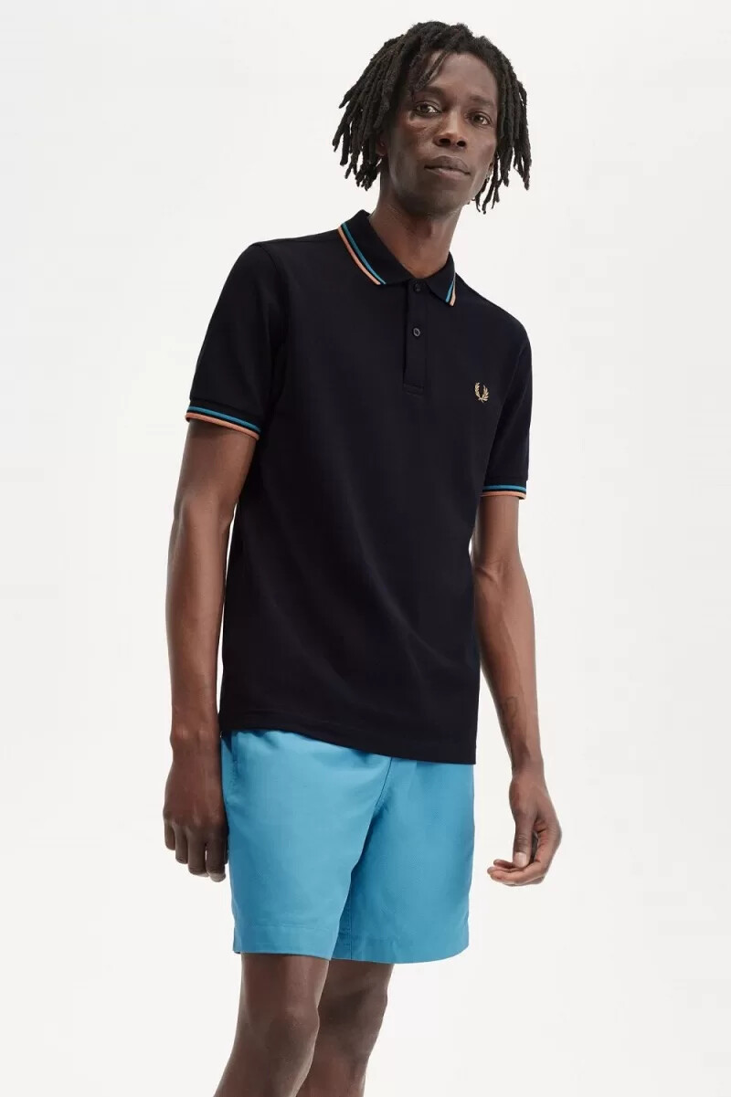 fred perry m3600 camicia da uomo blu navy cyber blue light rust