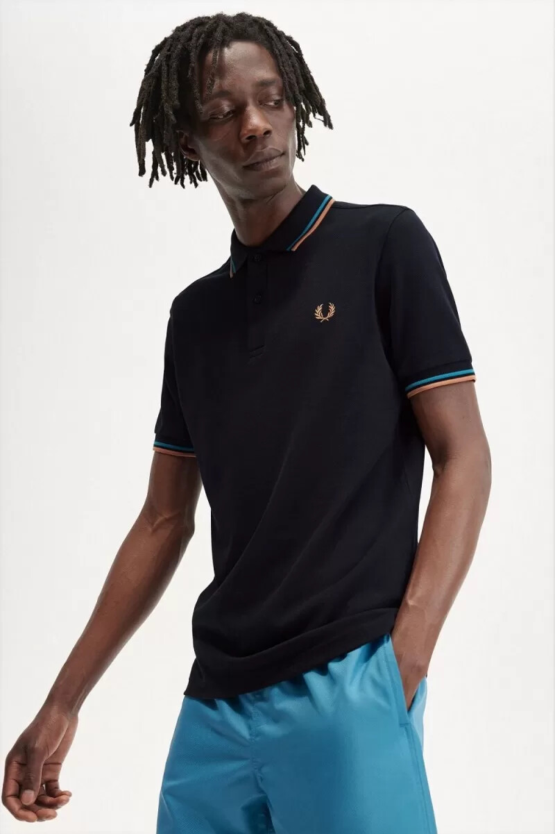 fred perry m3600 camicia da uomo blu navy cyber blue light rust