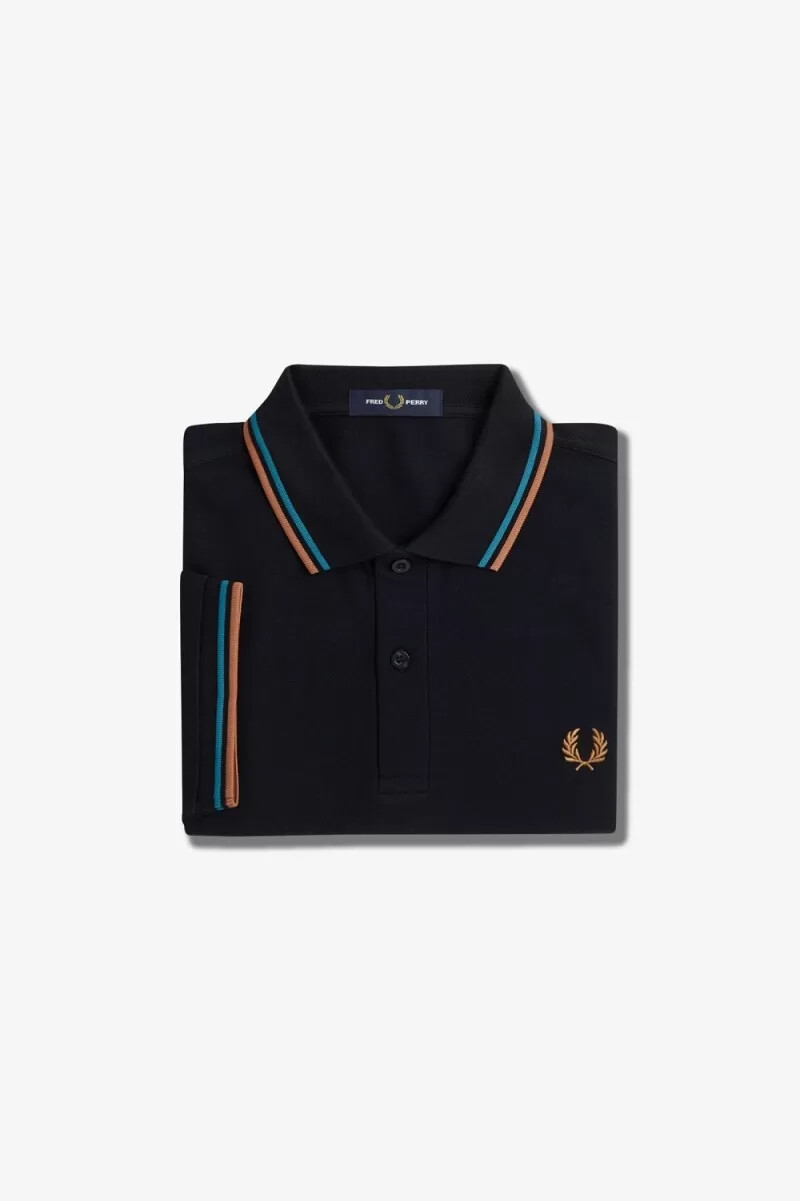 fred perry m3600 camicia da uomo blu navy cyber blue light rust