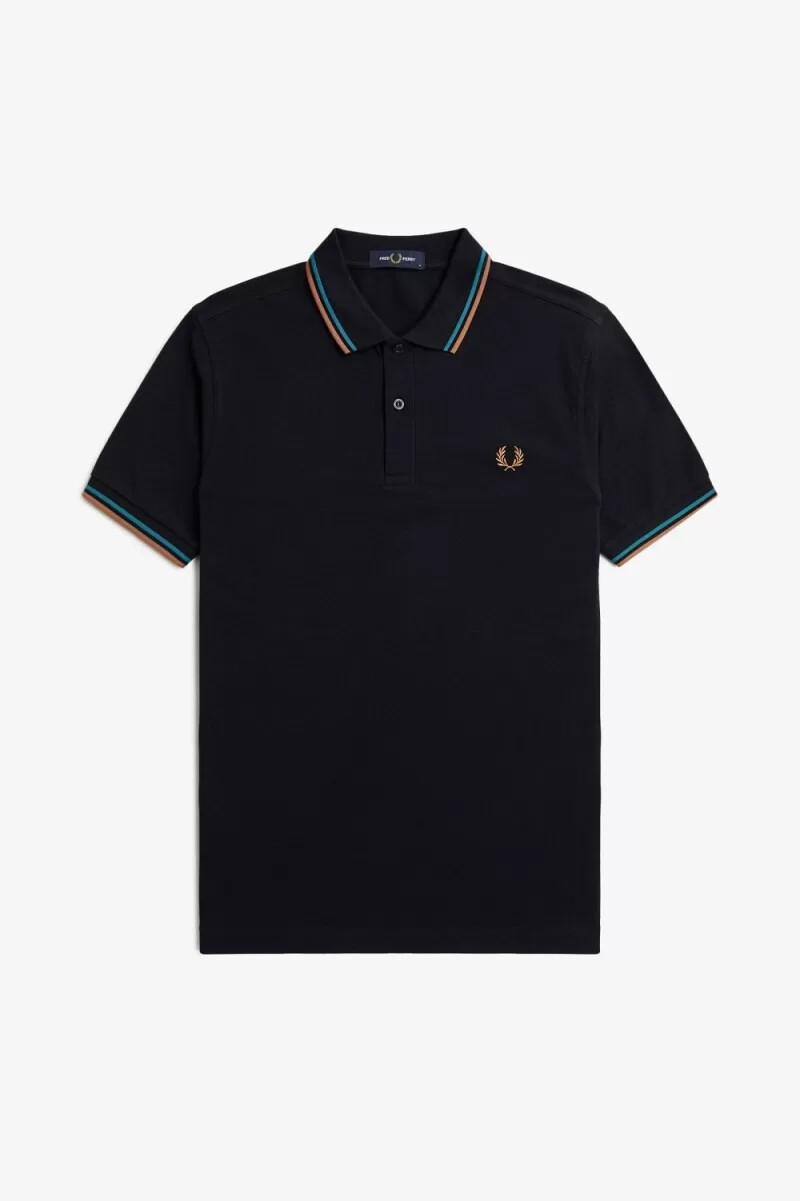 fred perry m3600 camicia da uomo blu navy cyber blue light rust