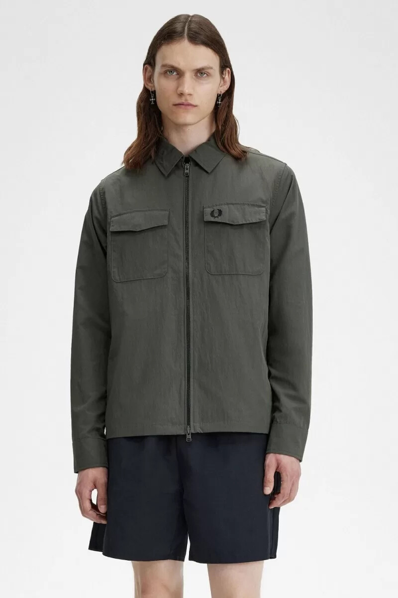 camicia leggera da uomo fred perry con zip colore verde campo
