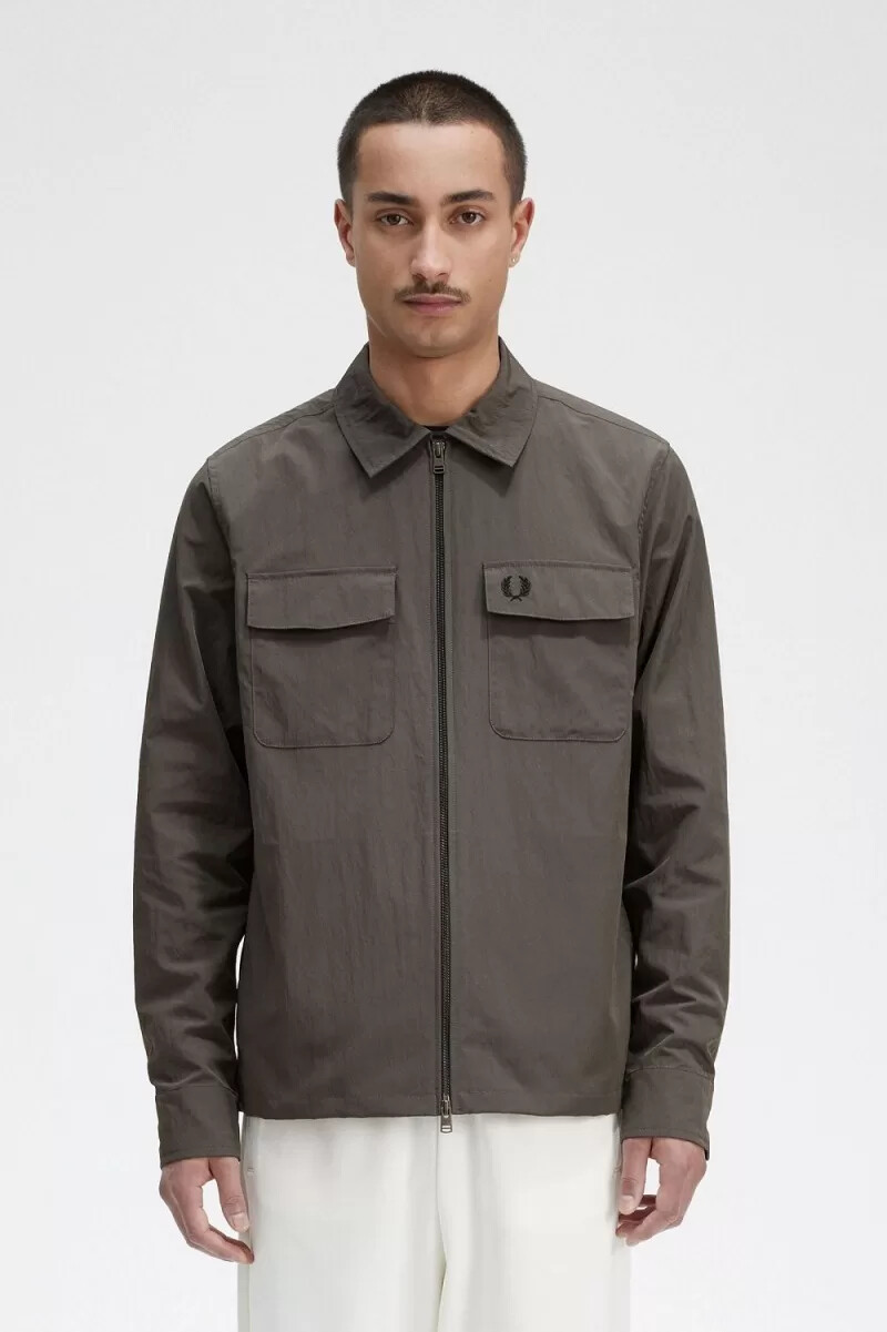 camicia leggera da uomo fred perry con zip colore verde campo