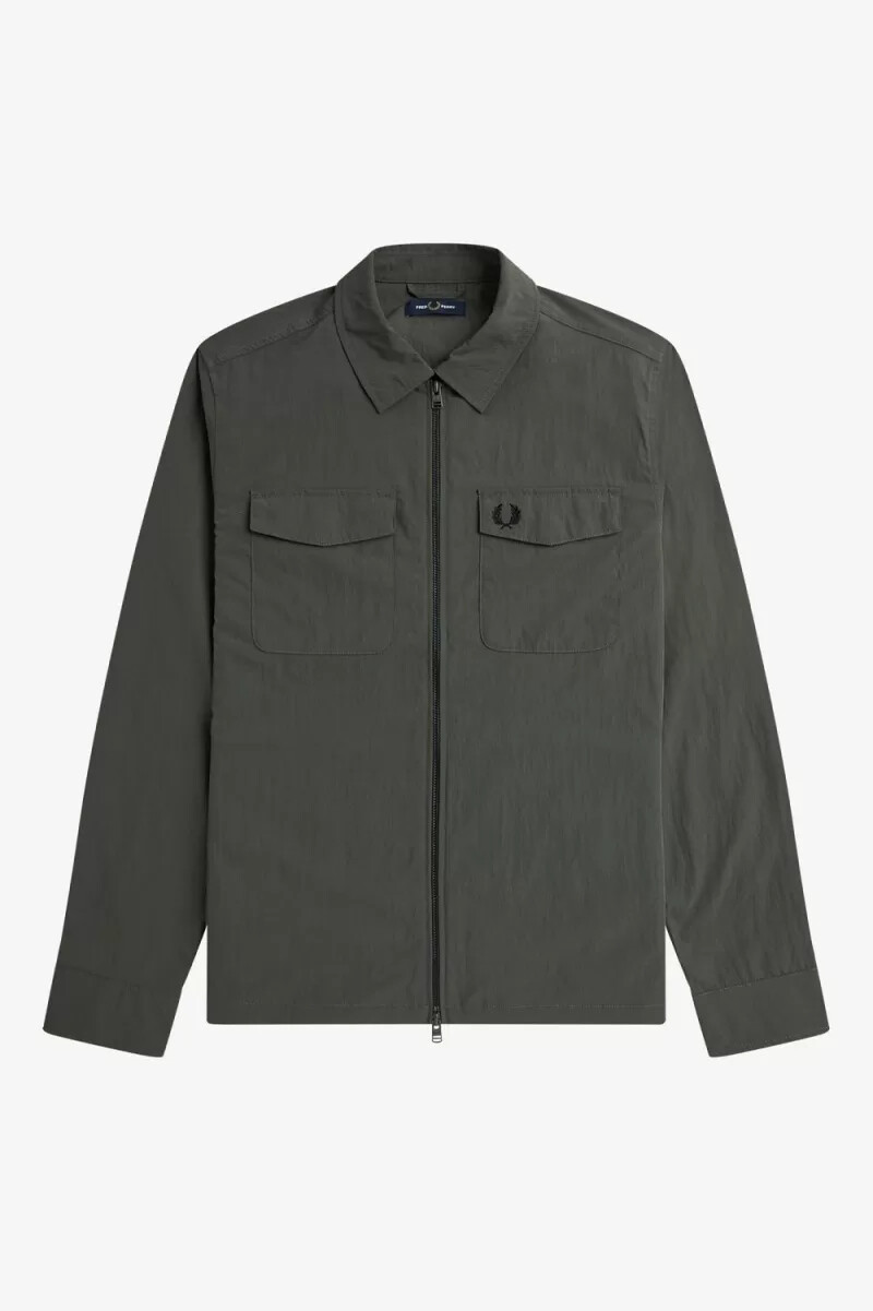 camicia leggera da uomo fred perry con zip colore verde campo