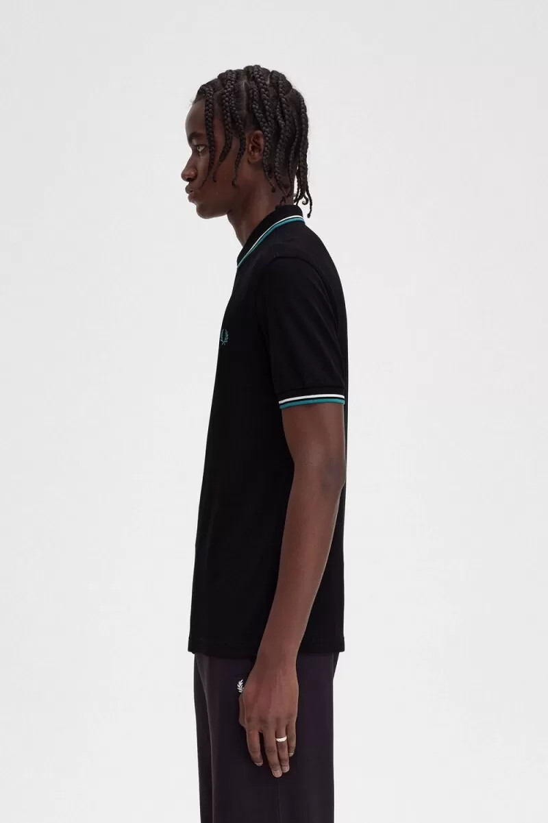 fred perry m3600 camicia da uomo nero beige menta intenso