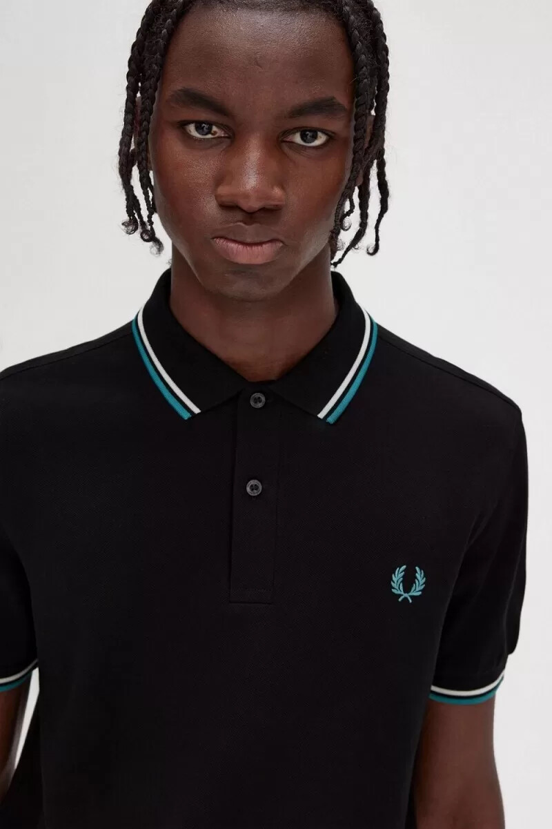 fred perry m3600 camicia da uomo nero beige menta intenso