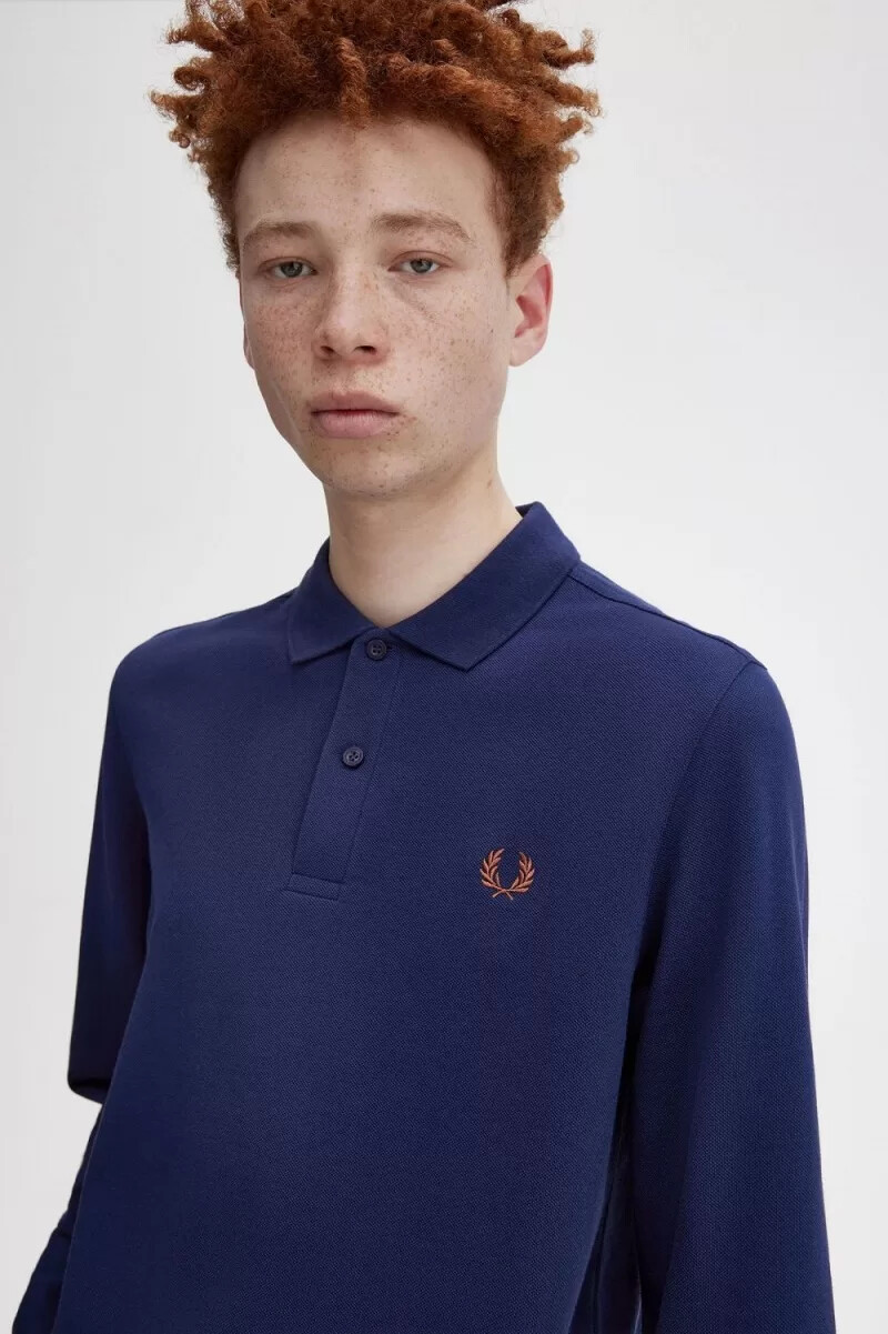 fred perry m6006 camicia da uomo blu navy francese whisky brown