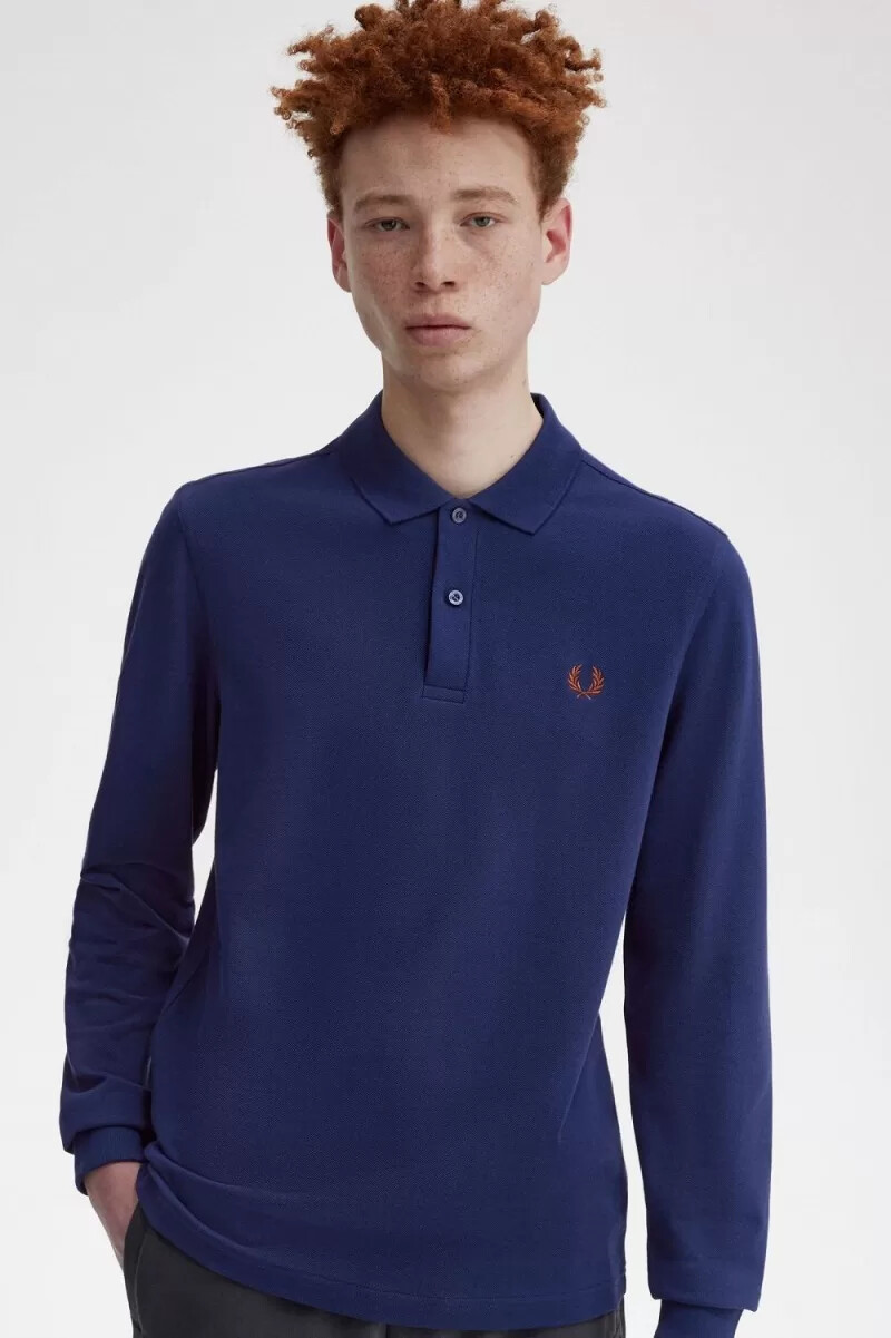 fred perry m6006 camicia da uomo blu navy francese whisky brown