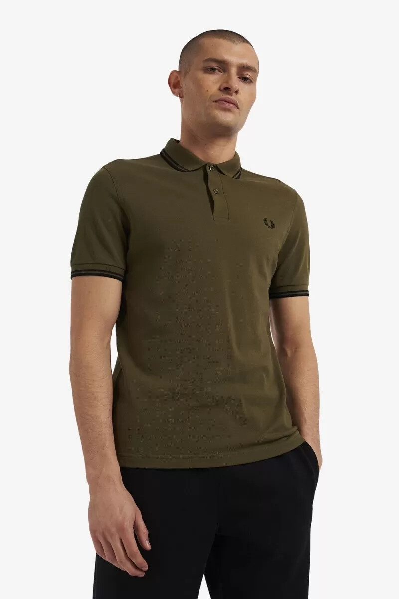 fred perry m3600 camicia da uomo uniform green black