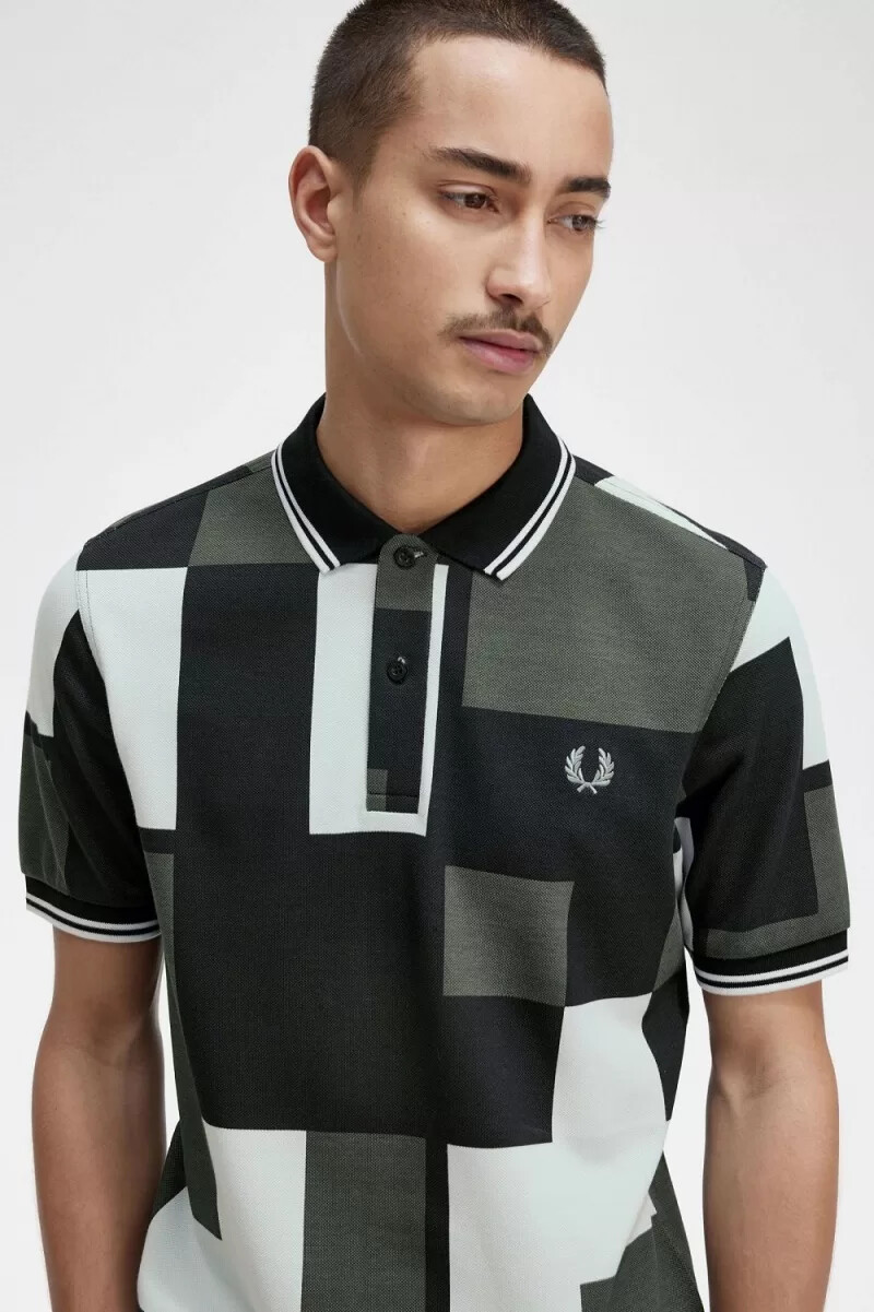 camicia da uomo fred perry pixel print light aqua