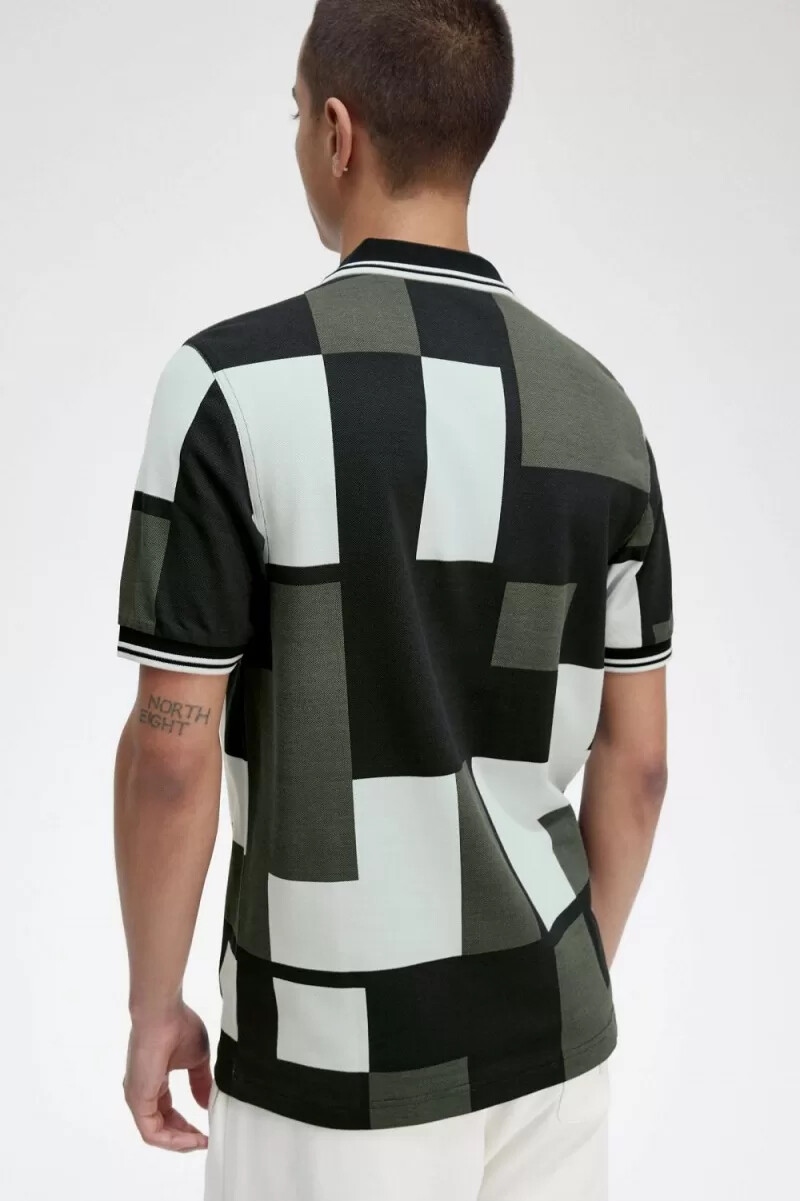camicia da uomo fred perry pixel print light aqua
