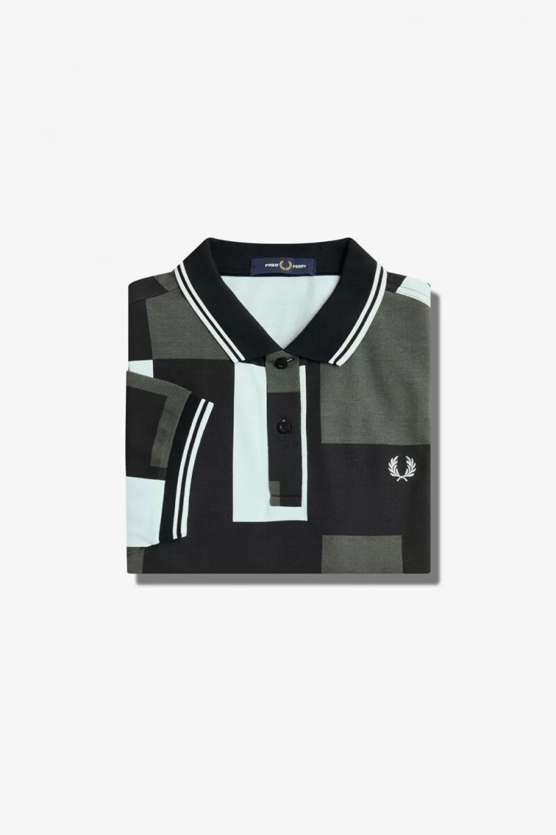 camicia da uomo fred perry pixel print light aqua