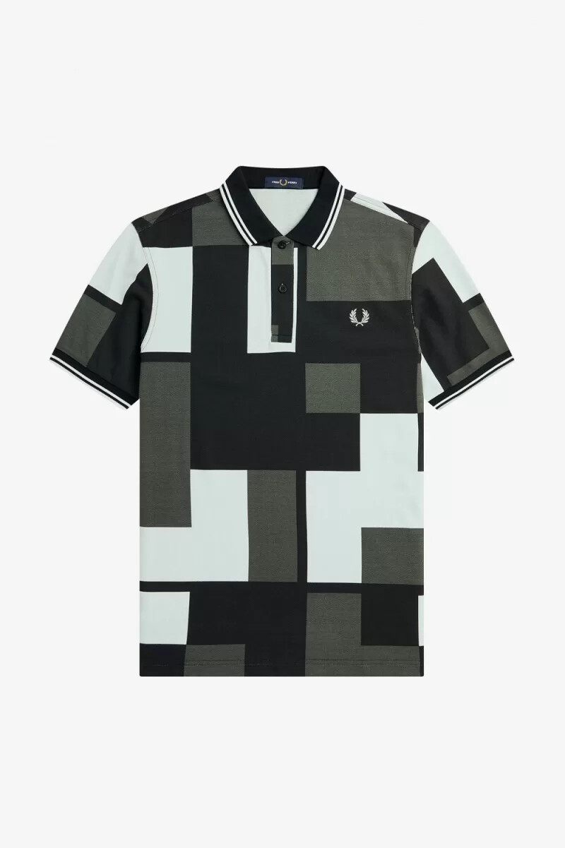 camicia da uomo fred perry pixel print light aqua