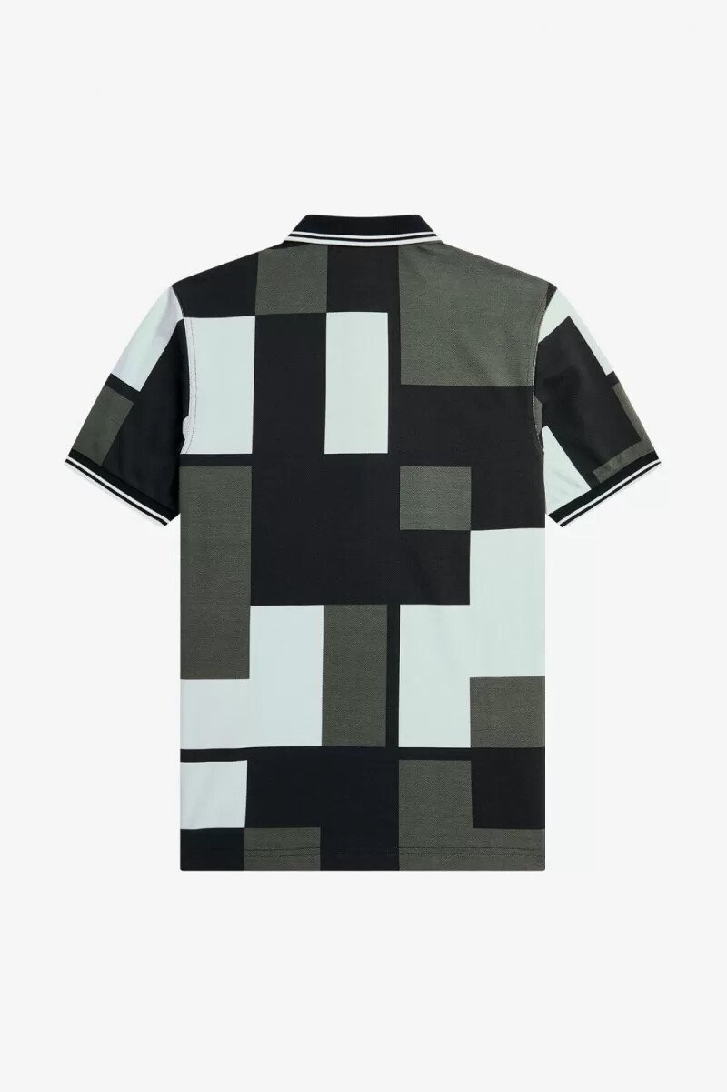 camicia da uomo fred perry pixel print light aqua