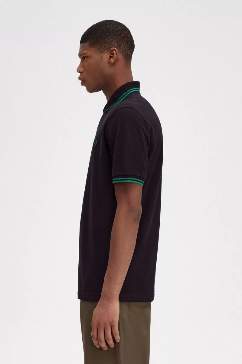 camicia da uomo fred perry m12 nera e verde