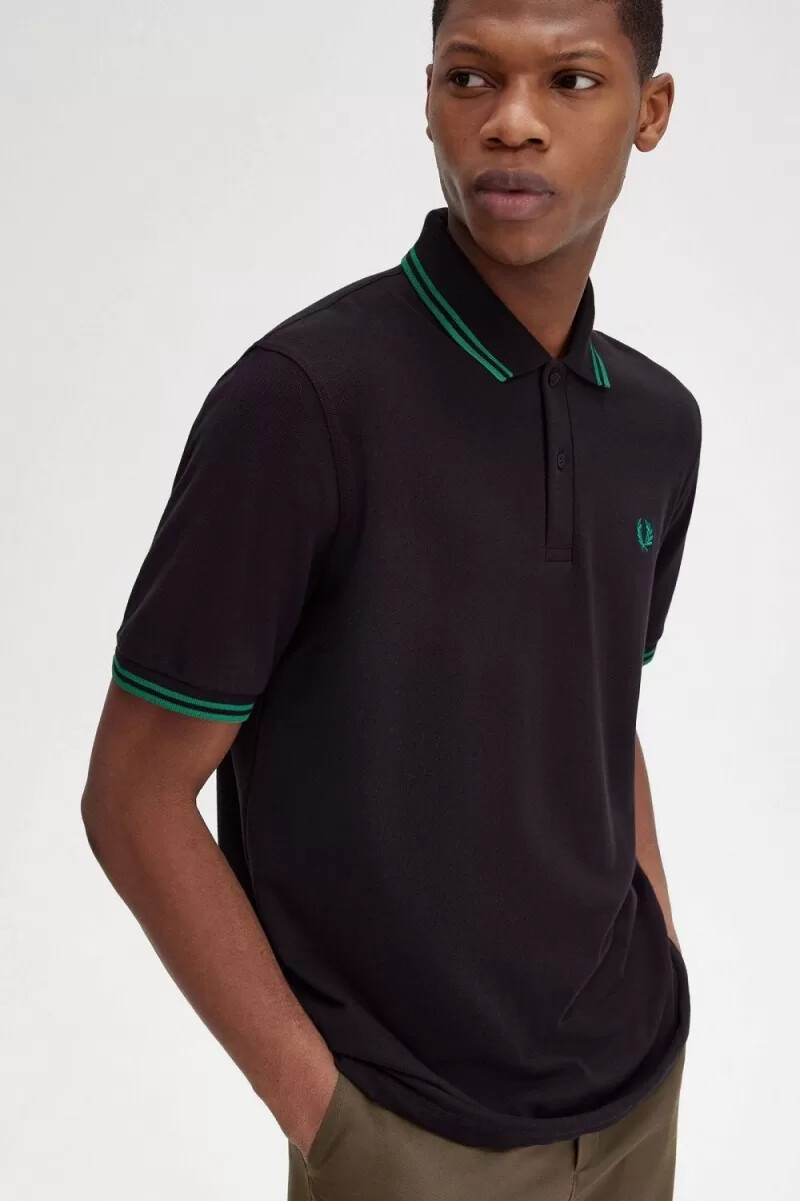 camicia da uomo fred perry m12 nera e verde