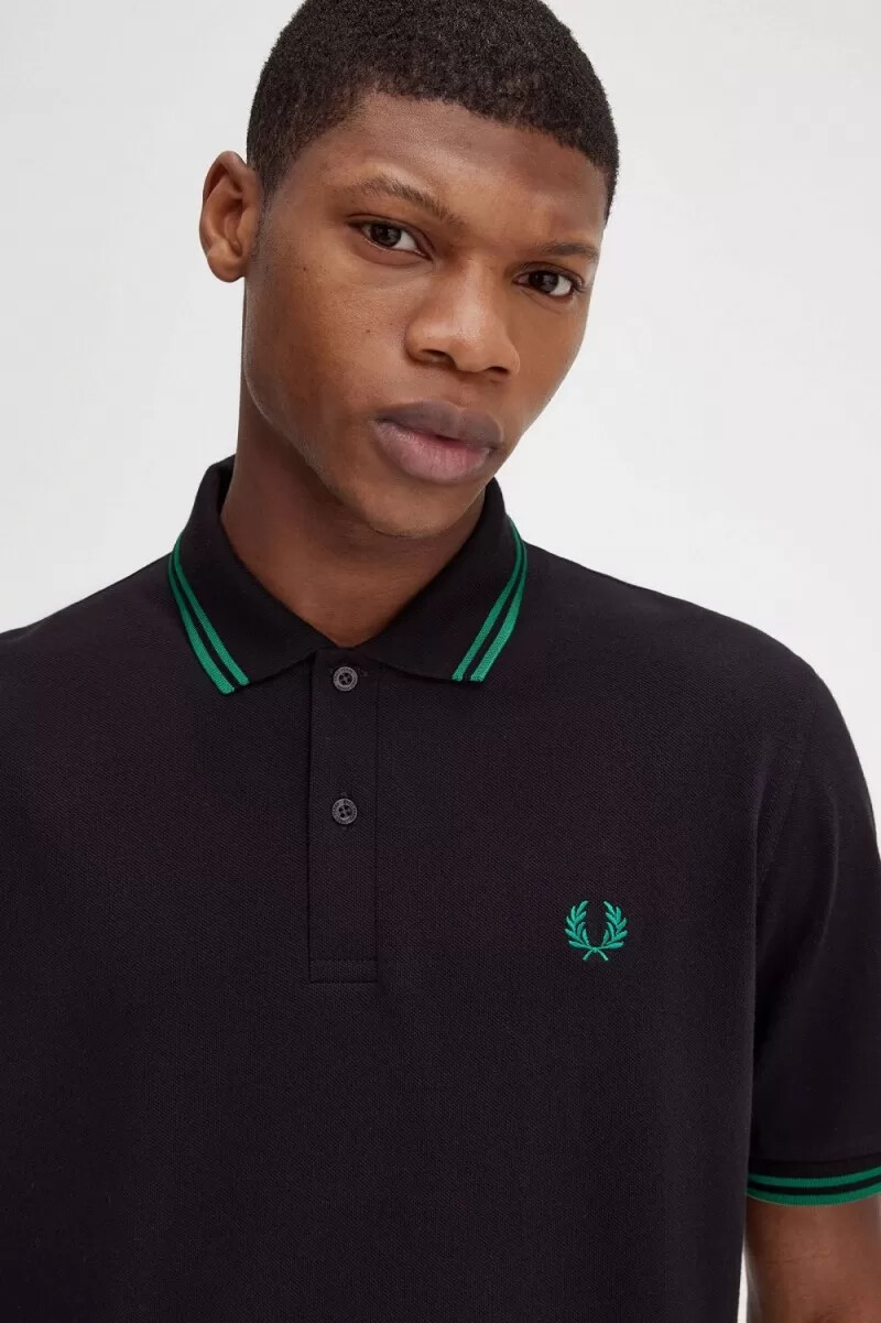 camicia da uomo fred perry m12 nera e verde