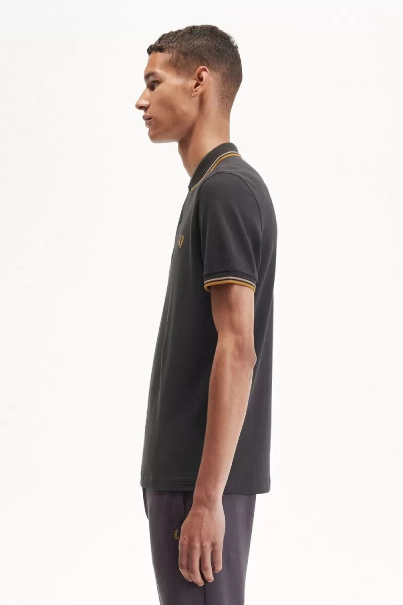 fred perry m3600 camicia da uomo anchor grigio verde caffè scuro