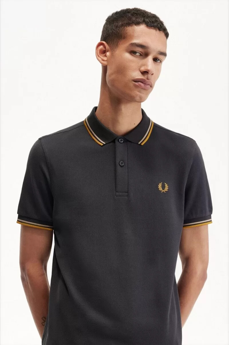 fred perry m3600 camicia da uomo anchor grigio verde caffè scuro